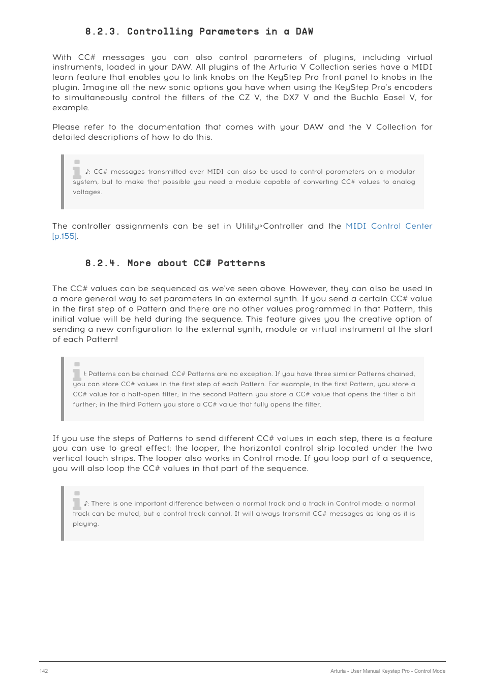 Controlling parameters in a daw, More about cc# patterns | Arturia KeyStep Pro Keyboard with Advanced Sequencer and Arpeggiator User Manual | Page 148 / 186