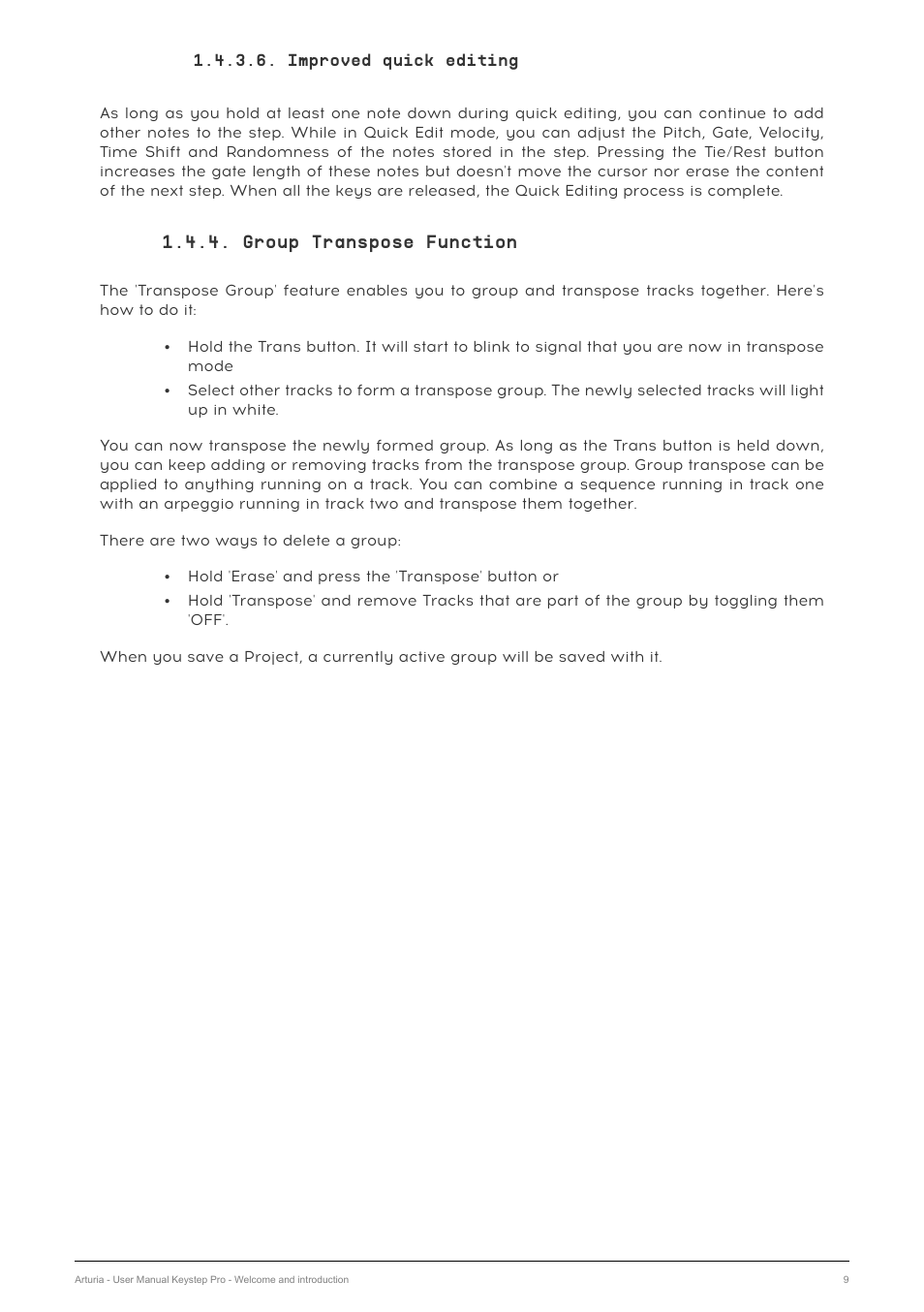 Improved quick editing, Group transpose function | Arturia KeyStep Pro Keyboard with Advanced Sequencer and Arpeggiator User Manual | Page 15 / 186