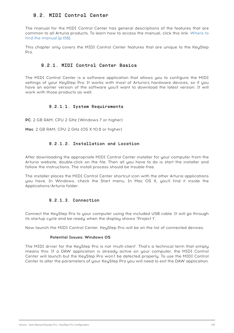 Midi control center, Midi control center basics, System requirements | Installation and location, Connection | Arturia KeyStep Pro Keyboard with Advanced Sequencer and Arpeggiator User Manual | Page 161 / 186