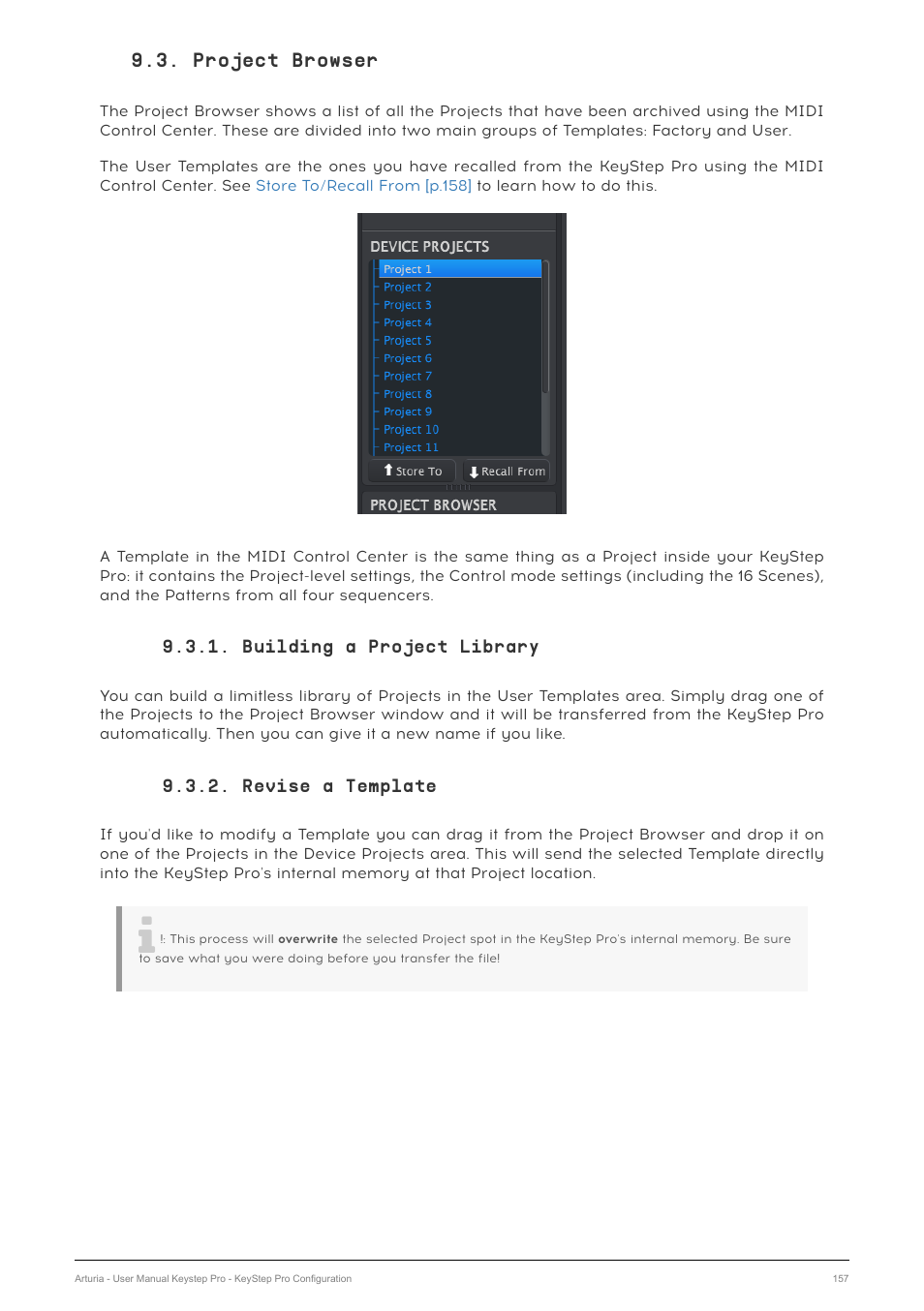 Project browser, Building a project library, Revise a template | Arturia KeyStep Pro Keyboard with Advanced Sequencer and Arpeggiator User Manual | Page 163 / 186