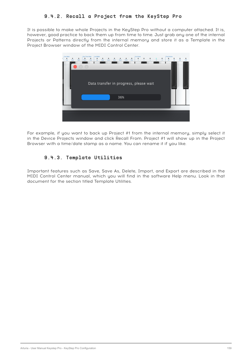 Recall a project from the keystep pro, Template utilities | Arturia KeyStep Pro Keyboard with Advanced Sequencer and Arpeggiator User Manual | Page 165 / 186