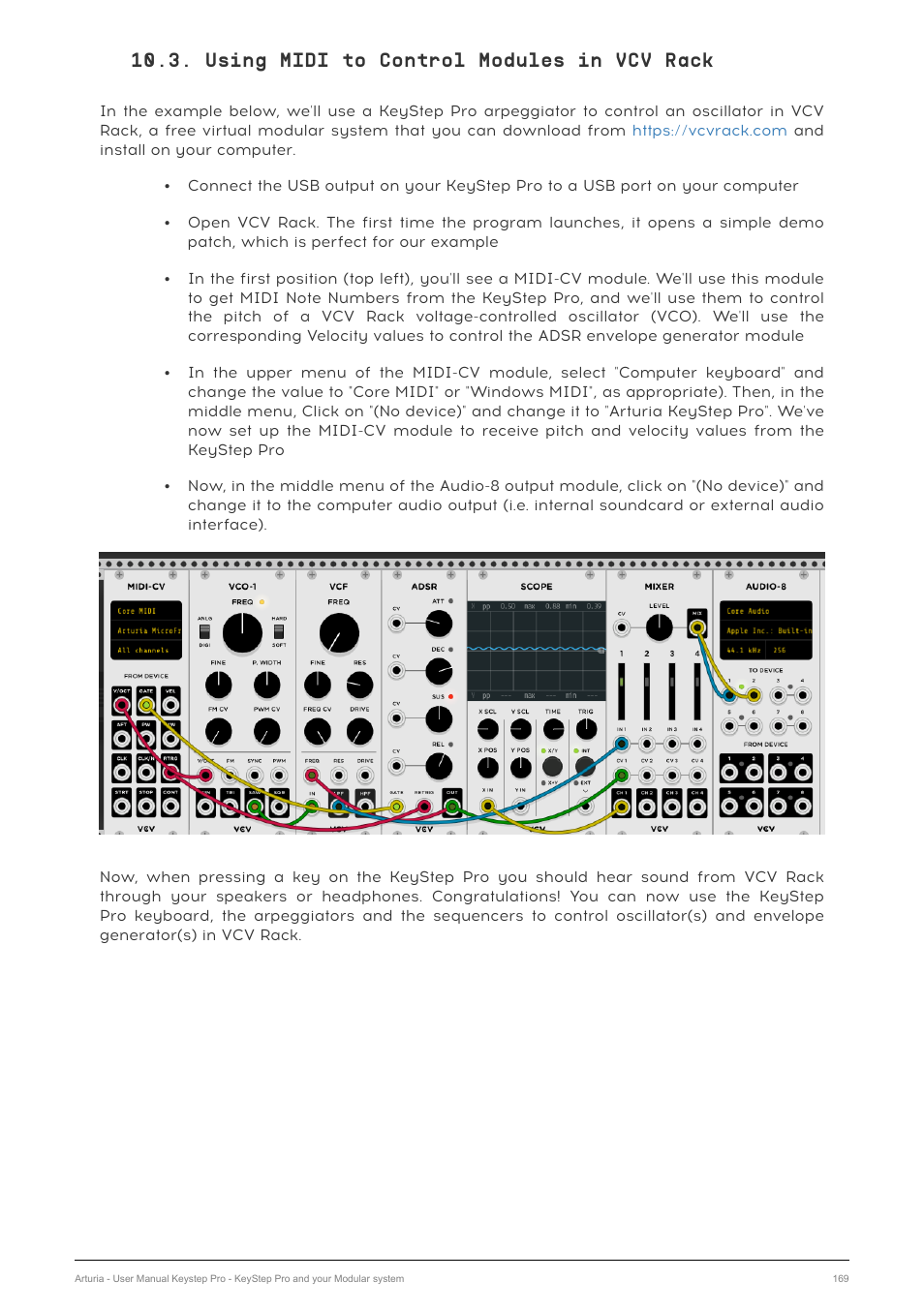 Using midi to control modules in vcv rack | Arturia KeyStep Pro Keyboard with Advanced Sequencer and Arpeggiator User Manual | Page 175 / 186