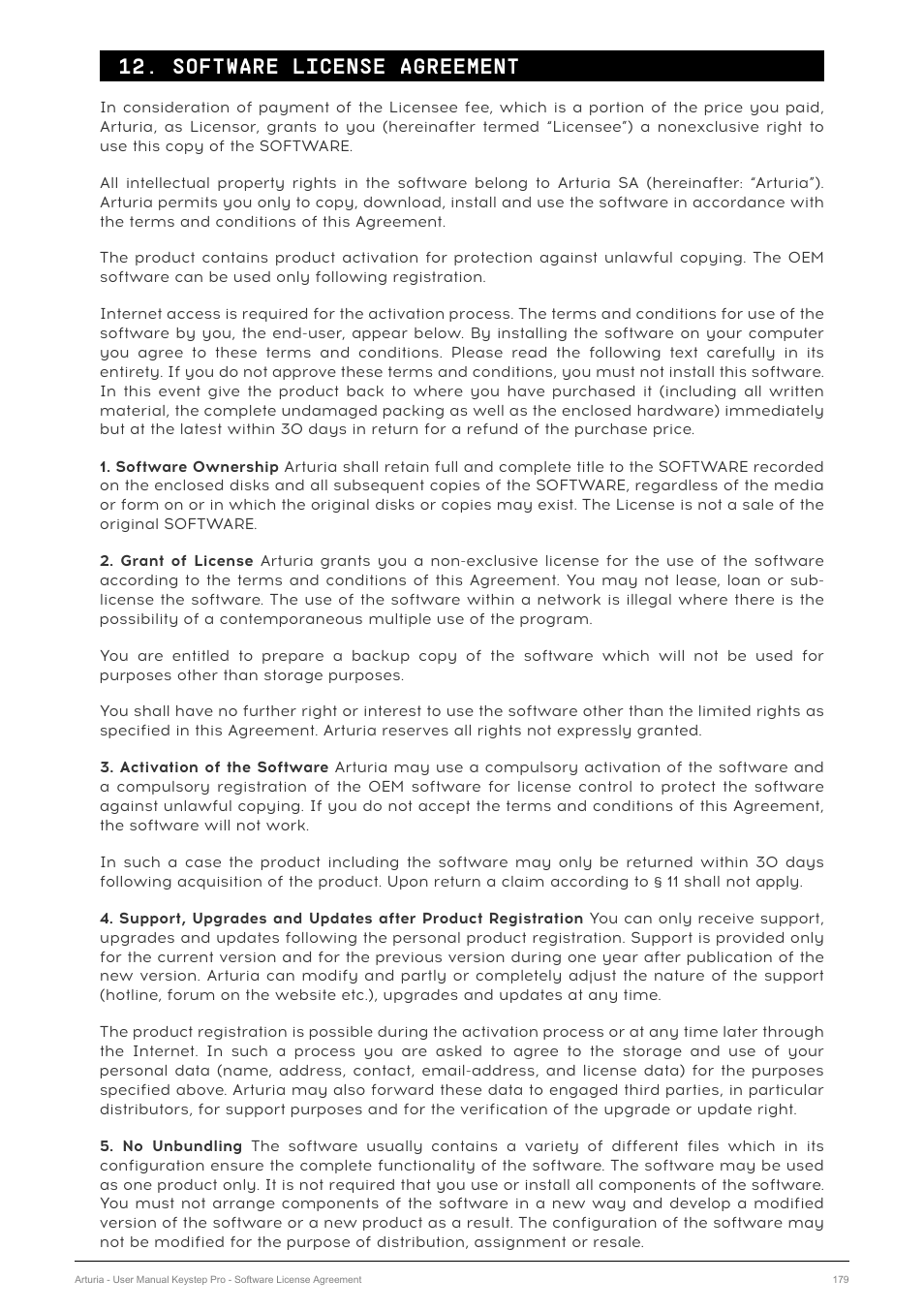 Software license agreement | Arturia KeyStep Pro Keyboard with Advanced Sequencer and Arpeggiator User Manual | Page 185 / 186