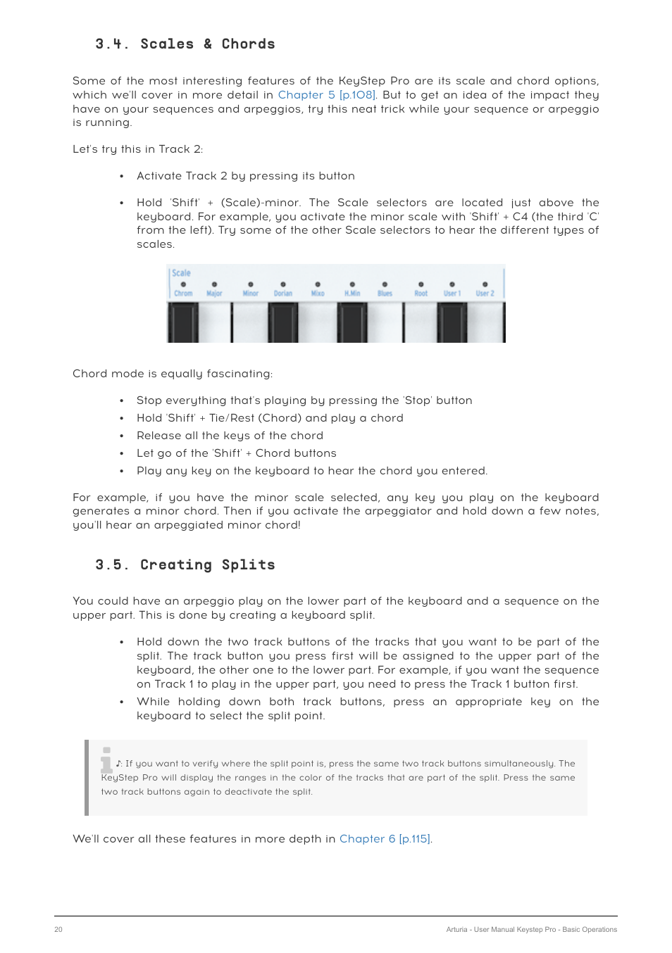 Scales & chords, Creating splits | Arturia KeyStep Pro Keyboard with Advanced Sequencer and Arpeggiator User Manual | Page 26 / 186