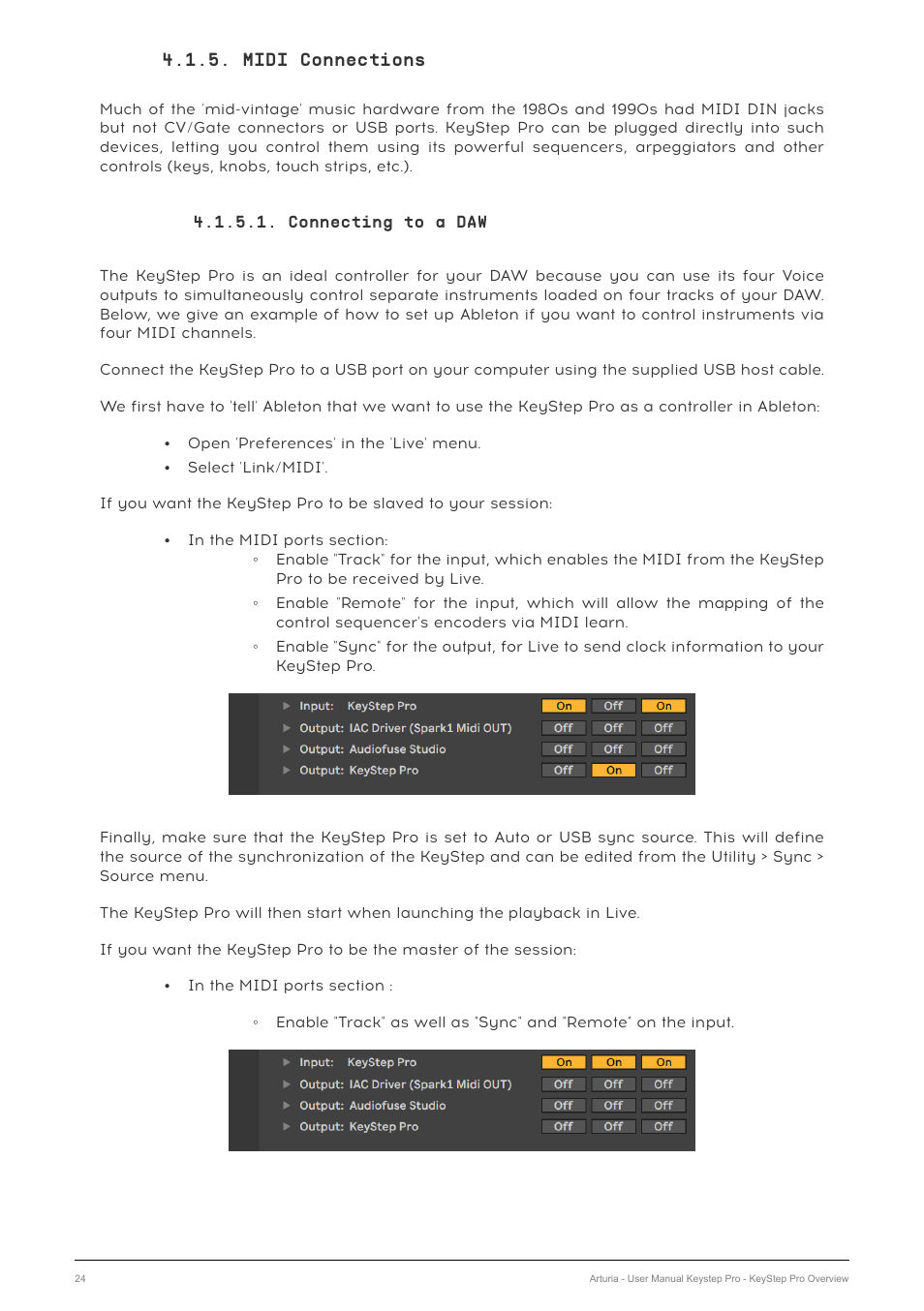 Midi connections, Connecting to a daw | Arturia KeyStep Pro Keyboard with Advanced Sequencer and Arpeggiator User Manual | Page 30 / 186