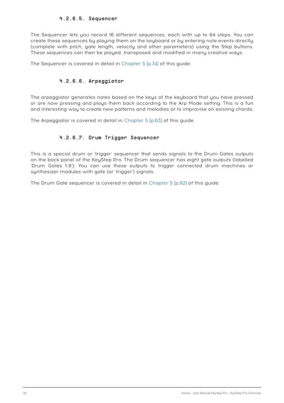 Sequencer, Arpeggiator, Drum trigger sequencer | Arturia KeyStep Pro Keyboard with Advanced Sequencer and Arpeggiator User Manual | Page 44 / 186