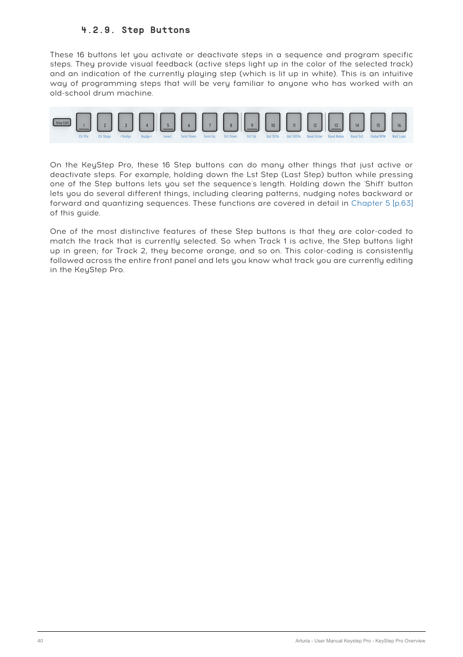 Step buttons | Arturia KeyStep Pro Keyboard with Advanced Sequencer and Arpeggiator User Manual | Page 46 / 186