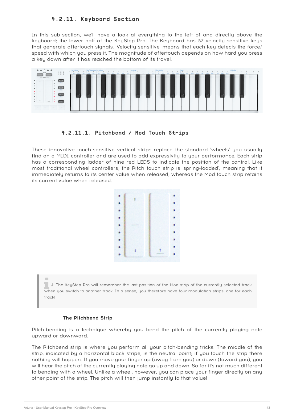 Keyboard section, Pitchbend / mod touch strips | Arturia KeyStep Pro Keyboard with Advanced Sequencer and Arpeggiator User Manual | Page 49 / 186