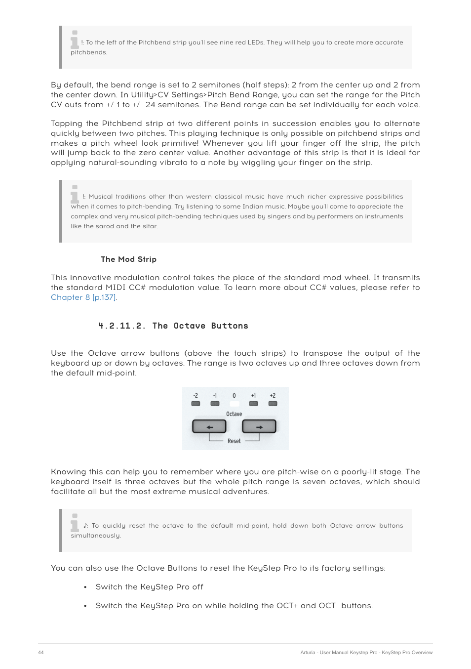 The octave buttons | Arturia KeyStep Pro Keyboard with Advanced Sequencer and Arpeggiator User Manual | Page 50 / 186