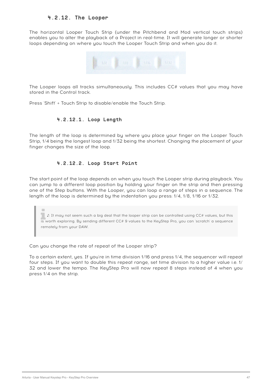 The looper, Loop length, Loop start point | Arturia KeyStep Pro Keyboard with Advanced Sequencer and Arpeggiator User Manual | Page 53 / 186