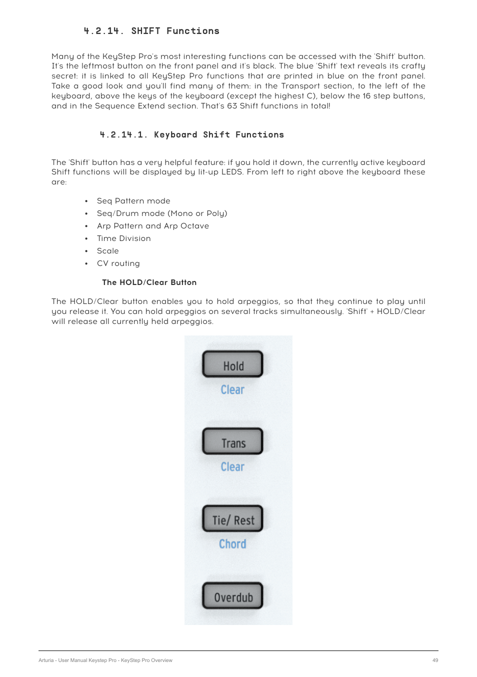 Shift functions, Keyboard shift functions | Arturia KeyStep Pro Keyboard with Advanced Sequencer and Arpeggiator User Manual | Page 55 / 186
