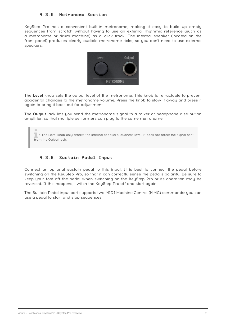 Metronome section, Sustain pedal input | Arturia KeyStep Pro Keyboard with Advanced Sequencer and Arpeggiator User Manual | Page 67 / 186
