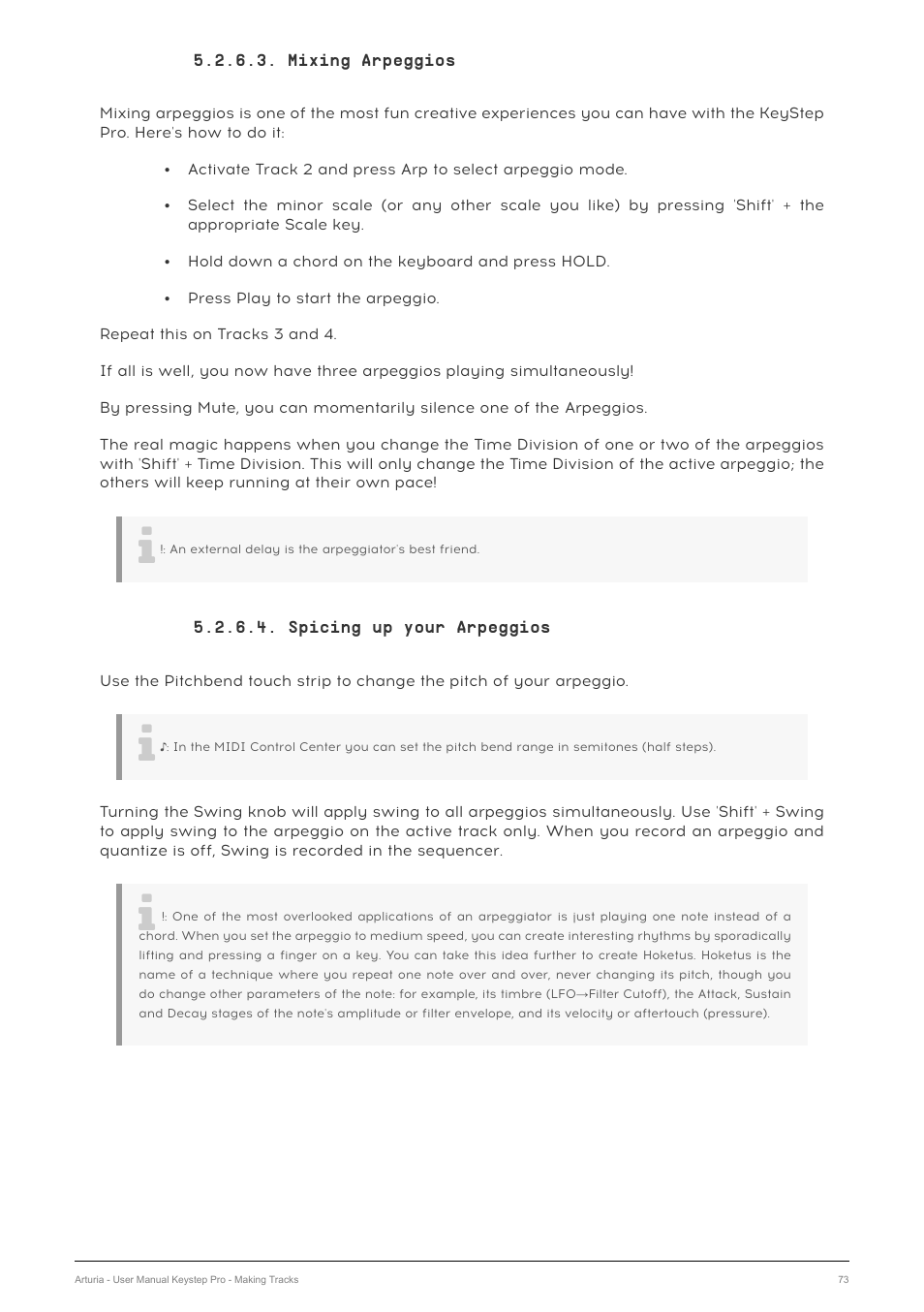 Mixing arpeggios, Spicing up your arpeggios | Arturia KeyStep Pro Keyboard with Advanced Sequencer and Arpeggiator User Manual | Page 79 / 186