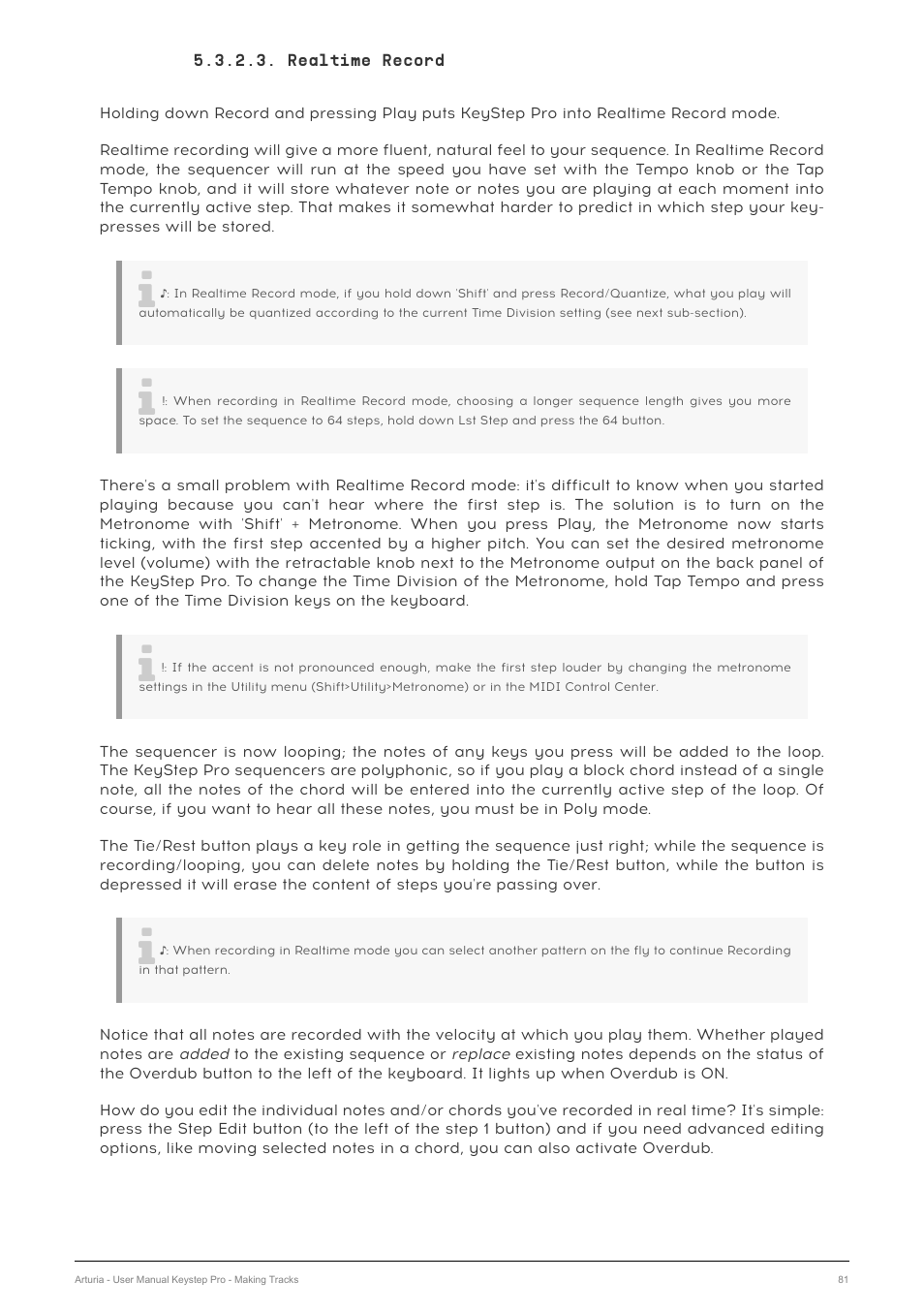 Realtime record | Arturia KeyStep Pro Keyboard with Advanced Sequencer and Arpeggiator User Manual | Page 87 / 186