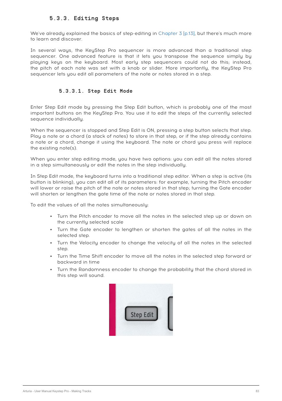 Editing steps, Step edit mode | Arturia KeyStep Pro Keyboard with Advanced Sequencer and Arpeggiator User Manual | Page 89 / 186