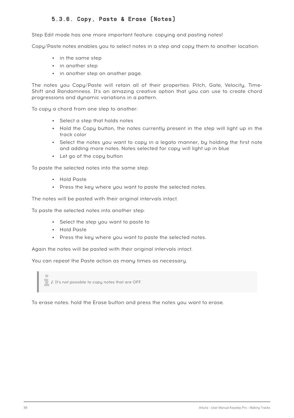 Copy, paste & erase (notes) | Arturia KeyStep Pro Keyboard with Advanced Sequencer and Arpeggiator User Manual | Page 94 / 186