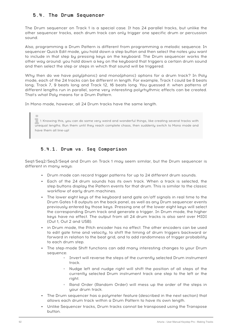 The drum sequencer, Drum vs. seq comparison, Chapter 5 [p.92 | Arturia KeyStep Pro Keyboard with Advanced Sequencer and Arpeggiator User Manual | Page 98 / 186