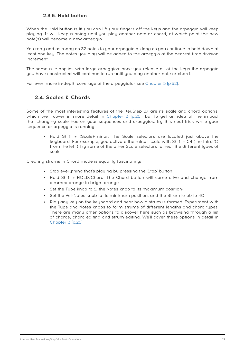 Hold button, Scales & chords | Arturia KeyStep 37 MIDI Keyboard Controller and Sequencer User Manual | Page 29 / 119