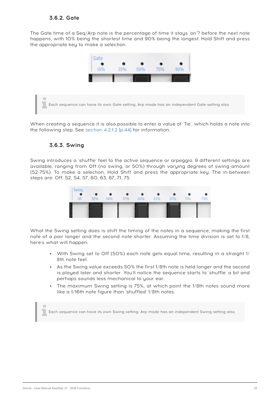 Gate, Swing | Arturia KeyStep 37 MIDI Keyboard Controller and Sequencer User Manual | Page 39 / 119