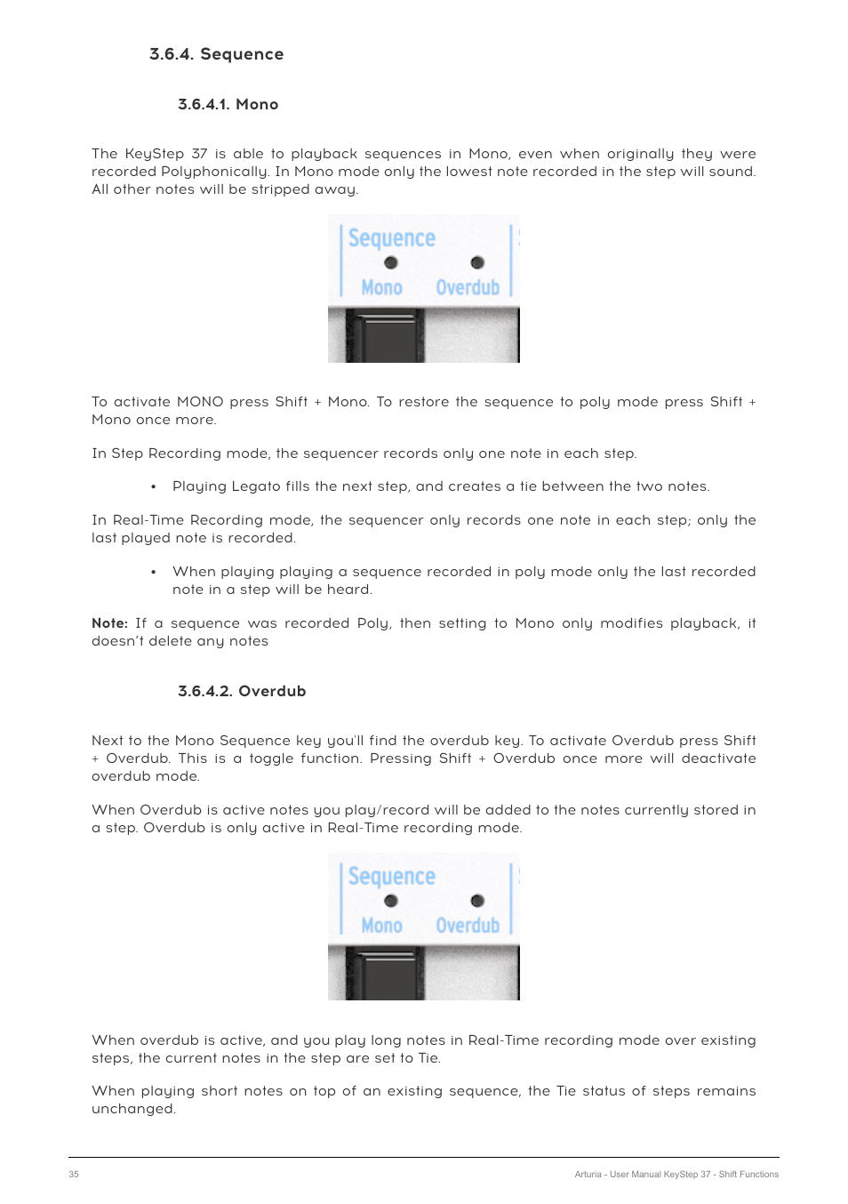 Sequence, Mono, Overdub | Arturia KeyStep 37 MIDI Keyboard Controller and Sequencer User Manual | Page 40 / 119