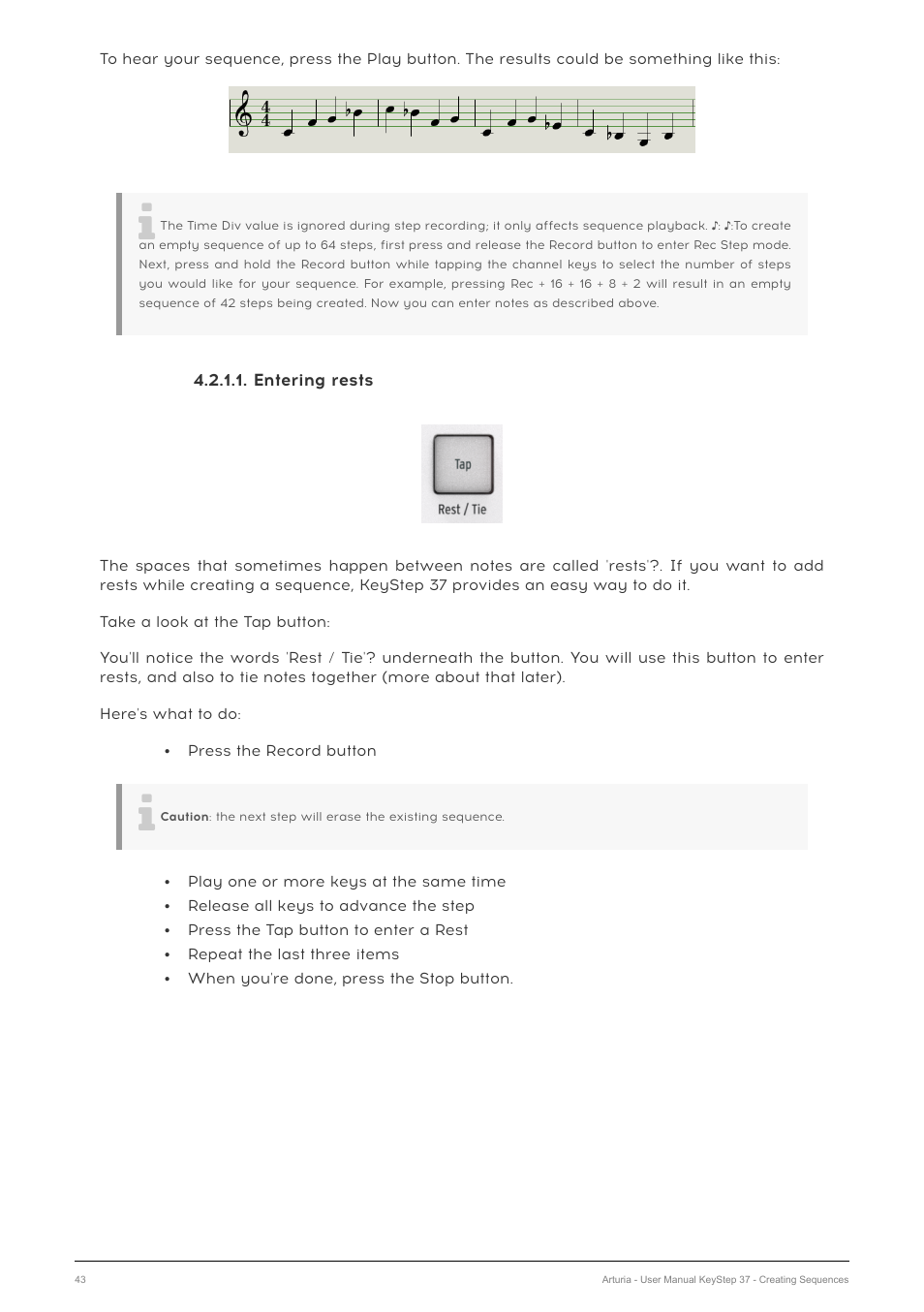 Entering rests | Arturia KeyStep 37 MIDI Keyboard Controller and Sequencer User Manual | Page 48 / 119