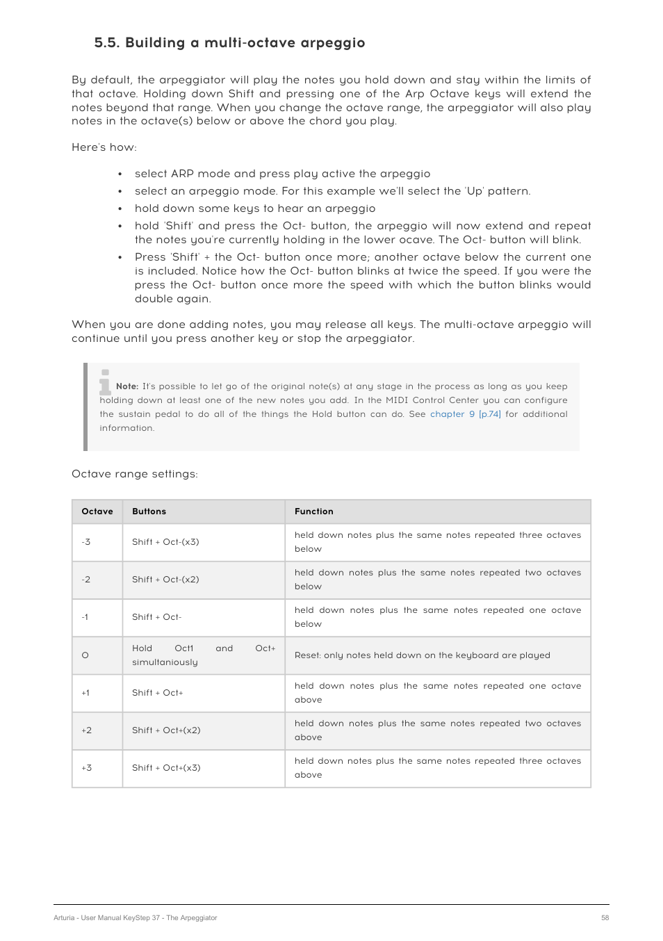 Building a multi-octave arpeggio | Arturia KeyStep 37 MIDI Keyboard Controller and Sequencer User Manual | Page 63 / 119