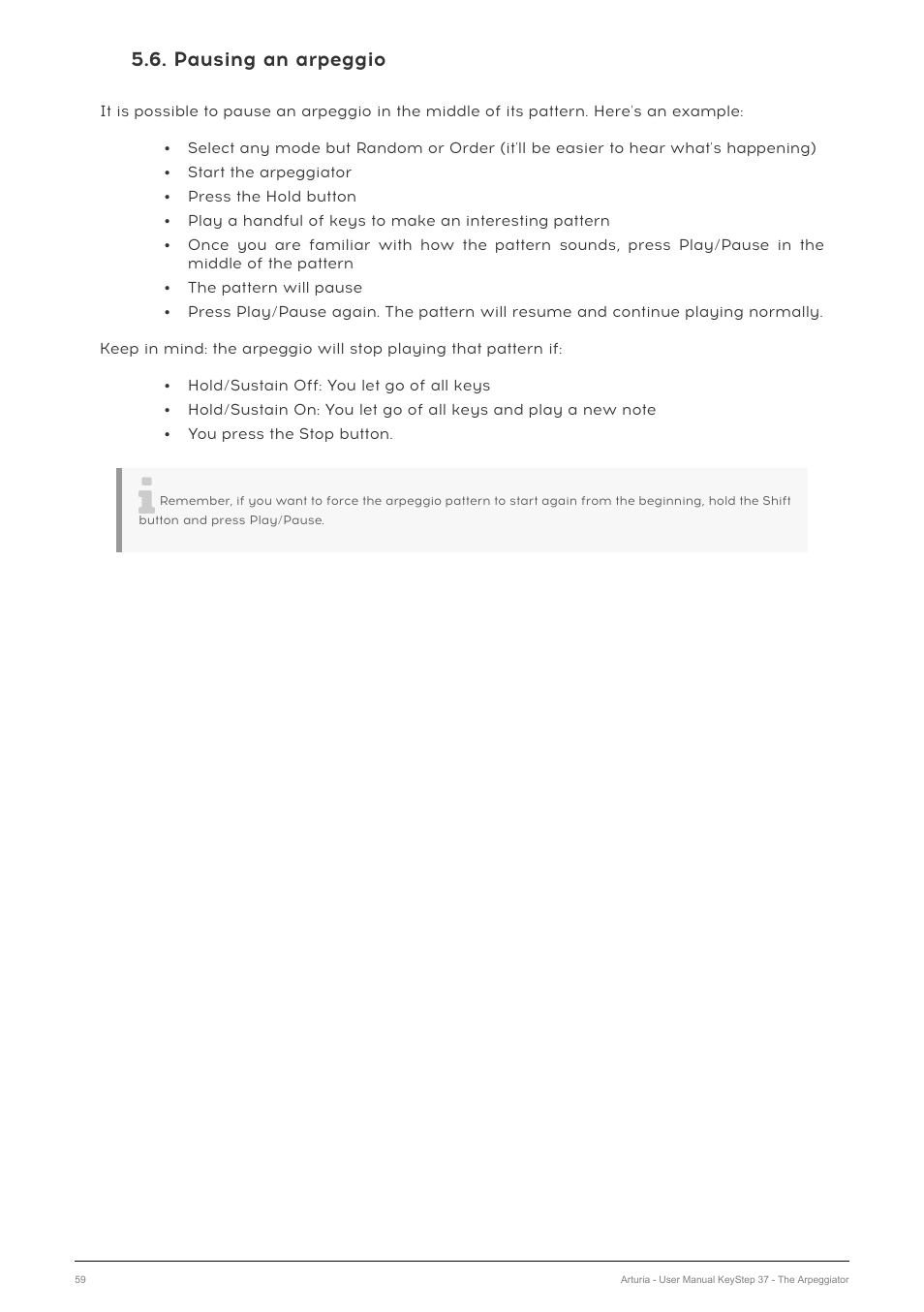 Pausing an arpeggio | Arturia KeyStep 37 MIDI Keyboard Controller and Sequencer User Manual | Page 64 / 119