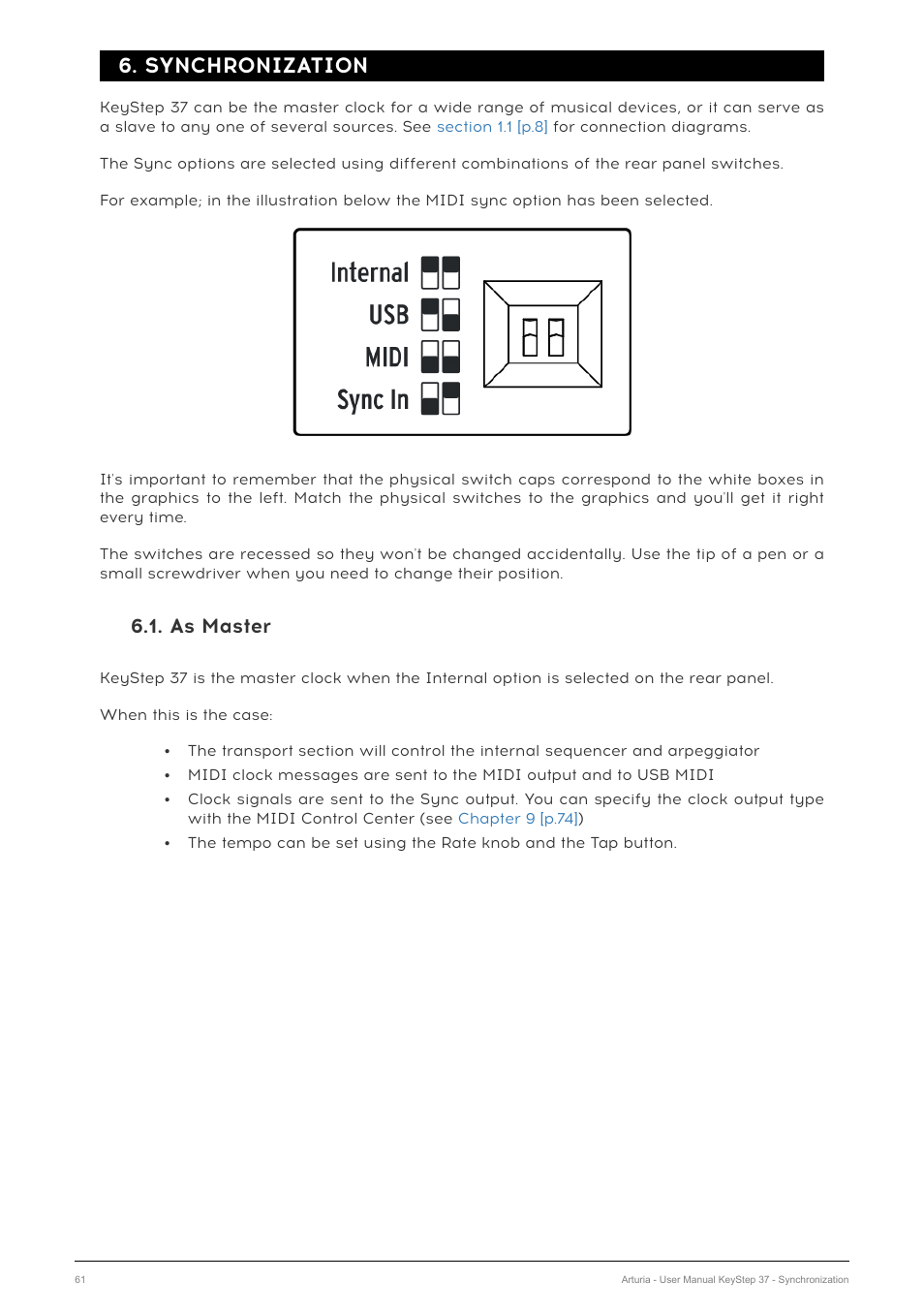 Synchronization, As master | Arturia KeyStep 37 MIDI Keyboard Controller and Sequencer User Manual | Page 66 / 119