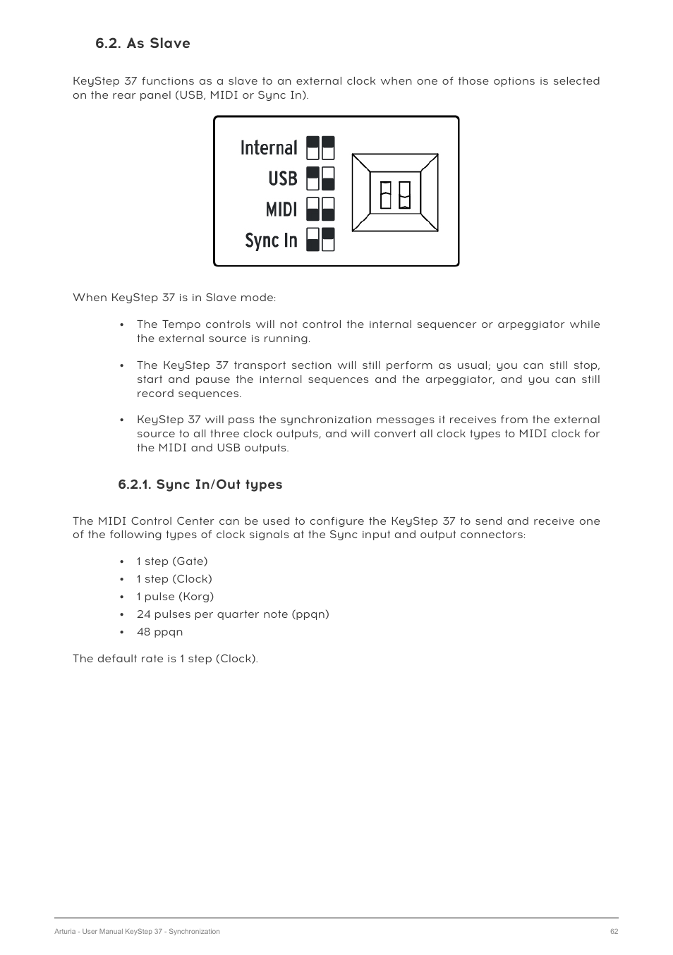 As slave, Sync in/out types | Arturia KeyStep 37 MIDI Keyboard Controller and Sequencer User Manual | Page 67 / 119