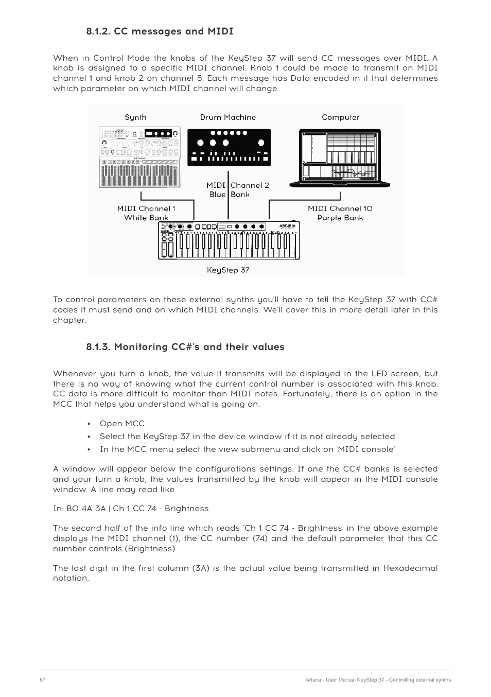 Cc messages and midi, Monitoring cc#'s and their values | Arturia KeyStep 37 MIDI Keyboard Controller and Sequencer User Manual | Page 72 / 119