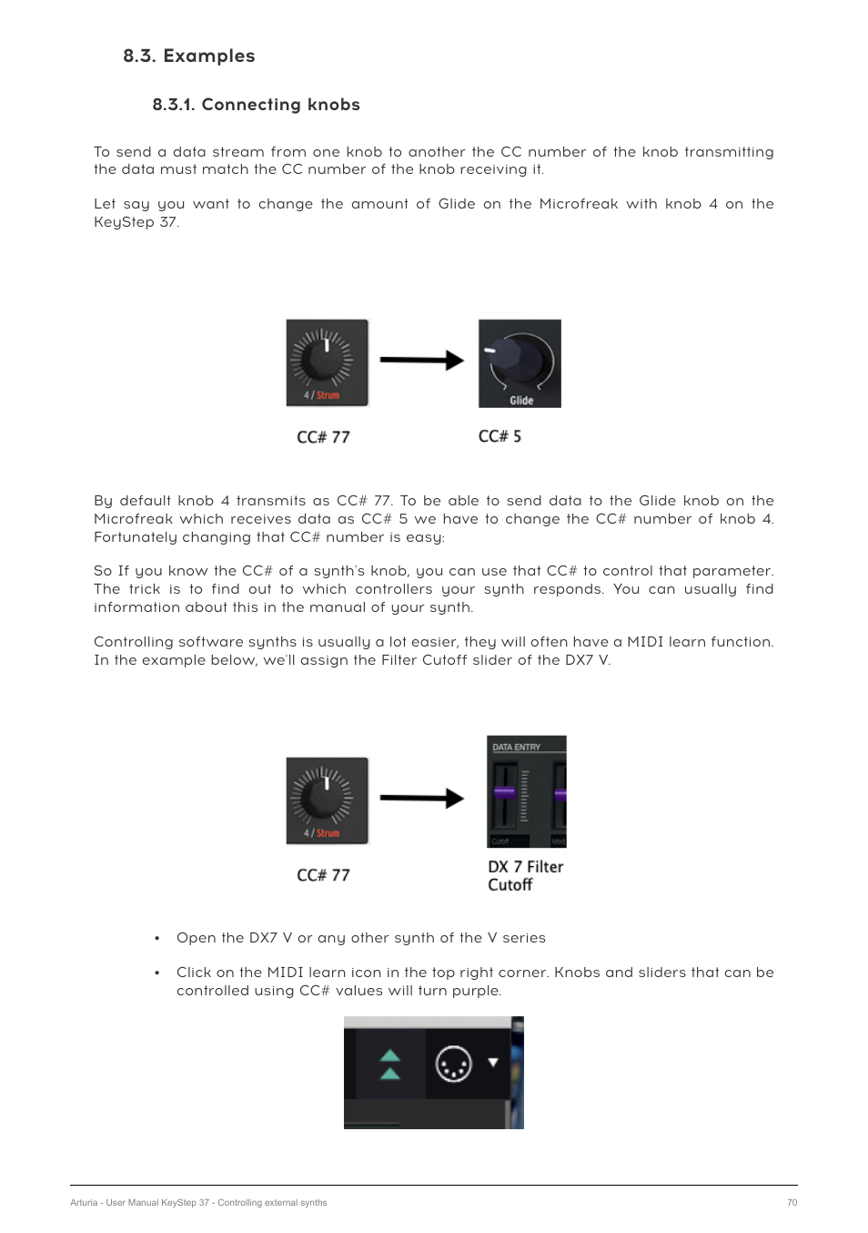 Examples, Connecting knobs | Arturia KeyStep 37 MIDI Keyboard Controller and Sequencer User Manual | Page 75 / 119
