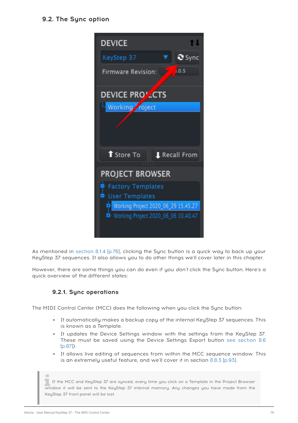 The sync option, Sync operations | Arturia KeyStep 37 MIDI Keyboard Controller and Sequencer User Manual | Page 83 / 119
