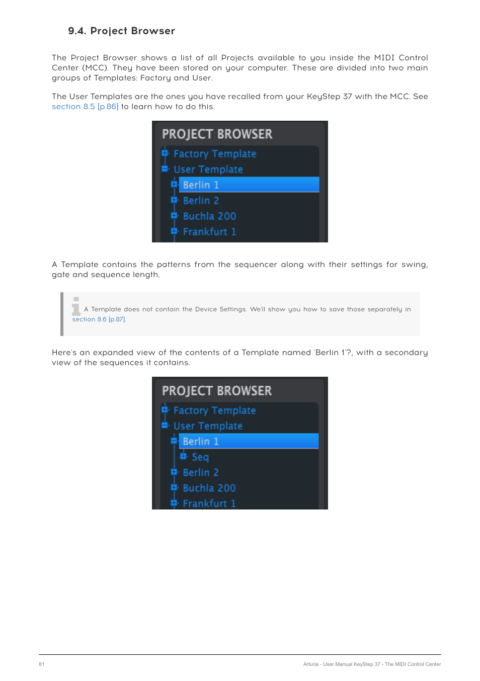 Project browser | Arturia KeyStep 37 MIDI Keyboard Controller and Sequencer User Manual | Page 86 / 119