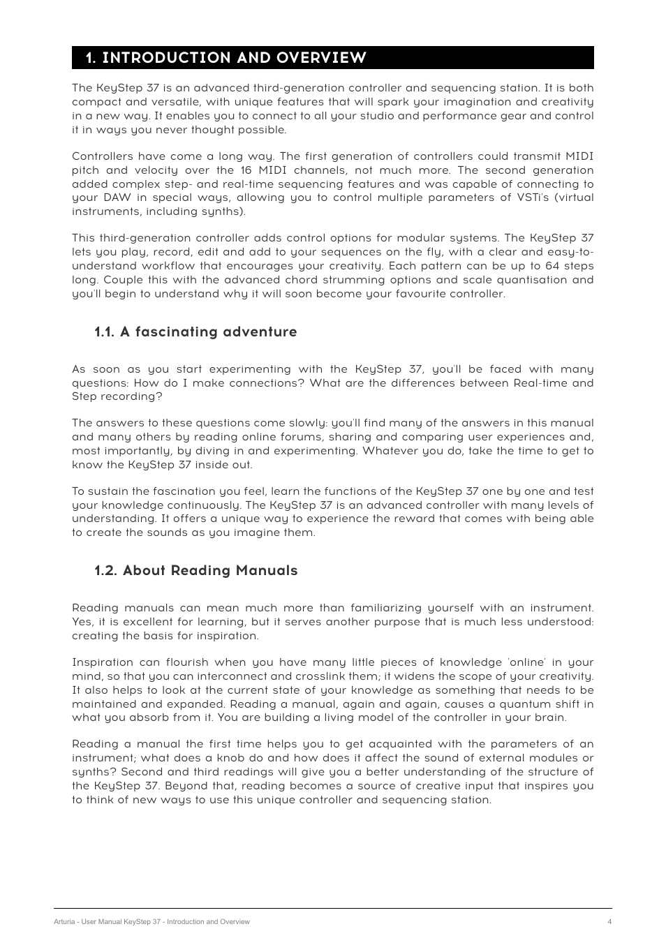 Introduction and overview, A fascinating adventure, About reading manuals | Arturia KeyStep 37 MIDI Keyboard Controller and Sequencer User Manual | Page 9 / 119