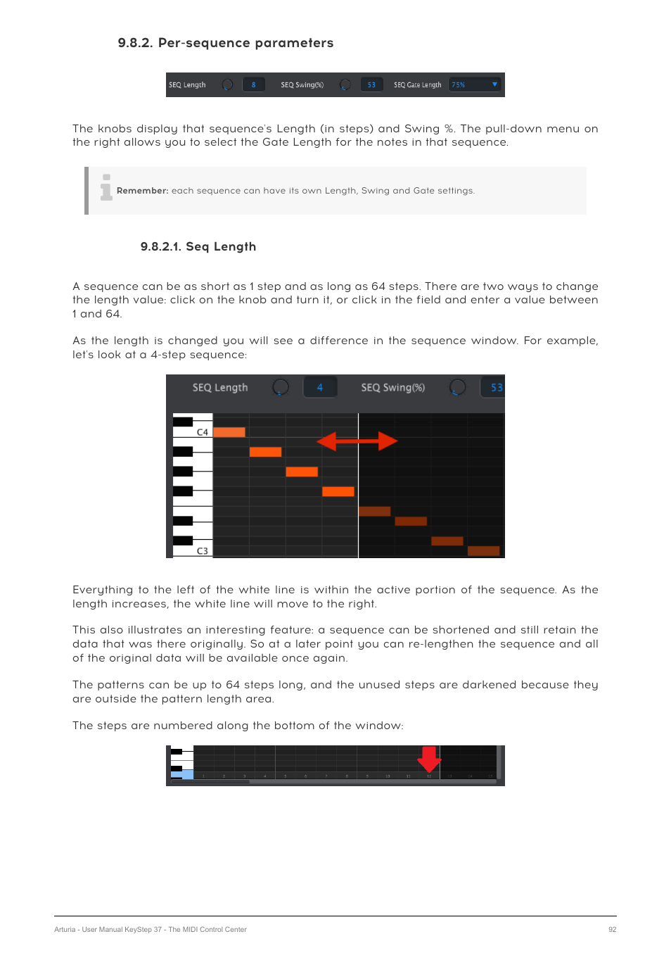 Per-sequence parameters, Seq length | Arturia KeyStep 37 MIDI Keyboard Controller and Sequencer User Manual | Page 97 / 119