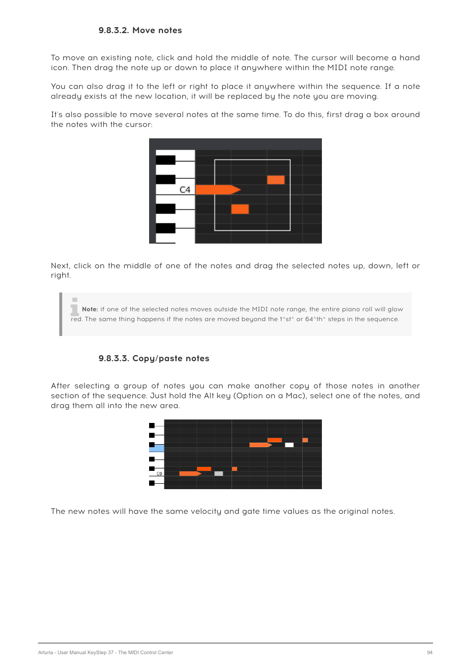 Move notes, Copy/paste notes | Arturia KeyStep 37 MIDI Keyboard Controller and Sequencer User Manual | Page 99 / 119