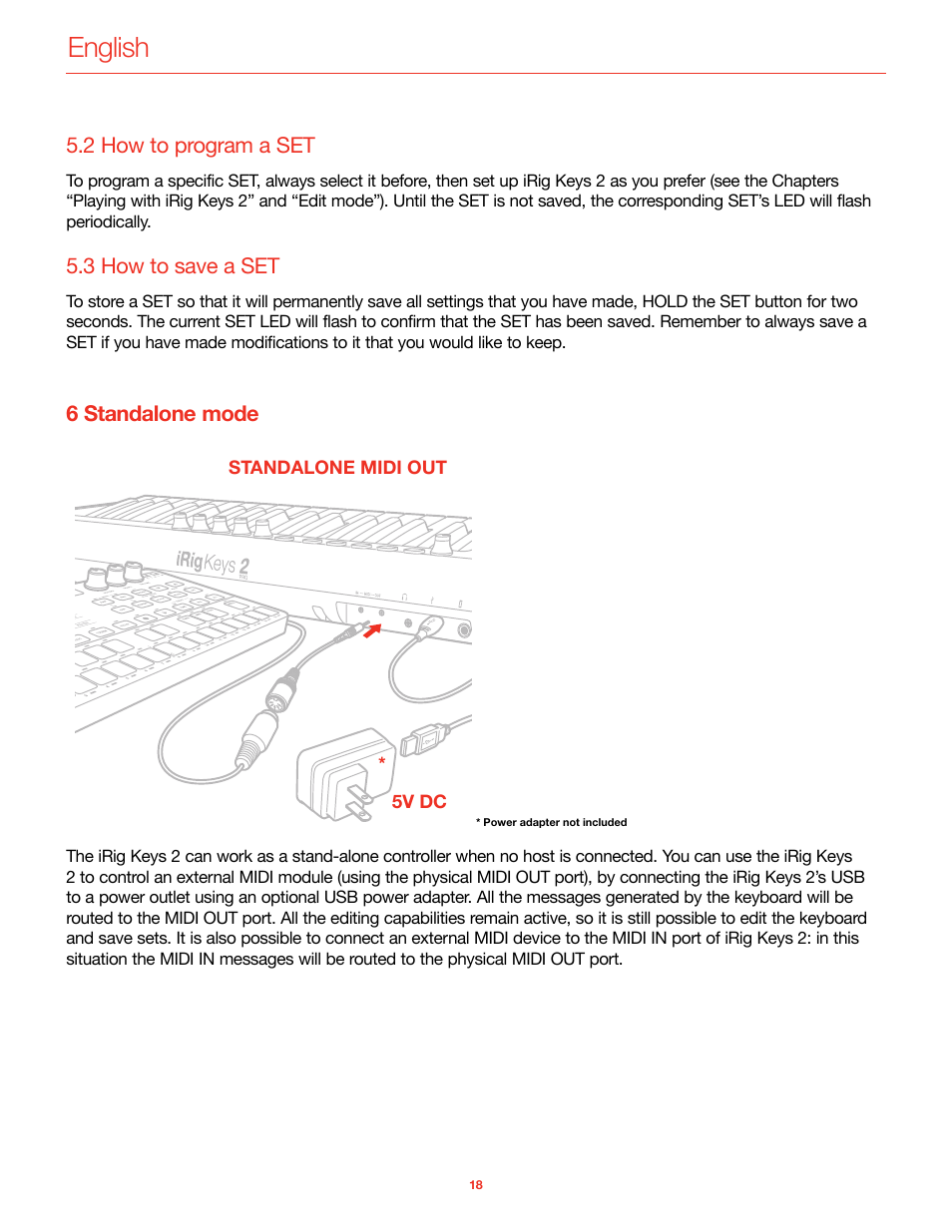 2 how to program a set, 3 how to save a set, 6 standalone mode | English | IK Multimedia iRig Keys 2 Mini 25-Mini-Key USB MIDI Keyboard Controller User Manual | Page 19 / 62