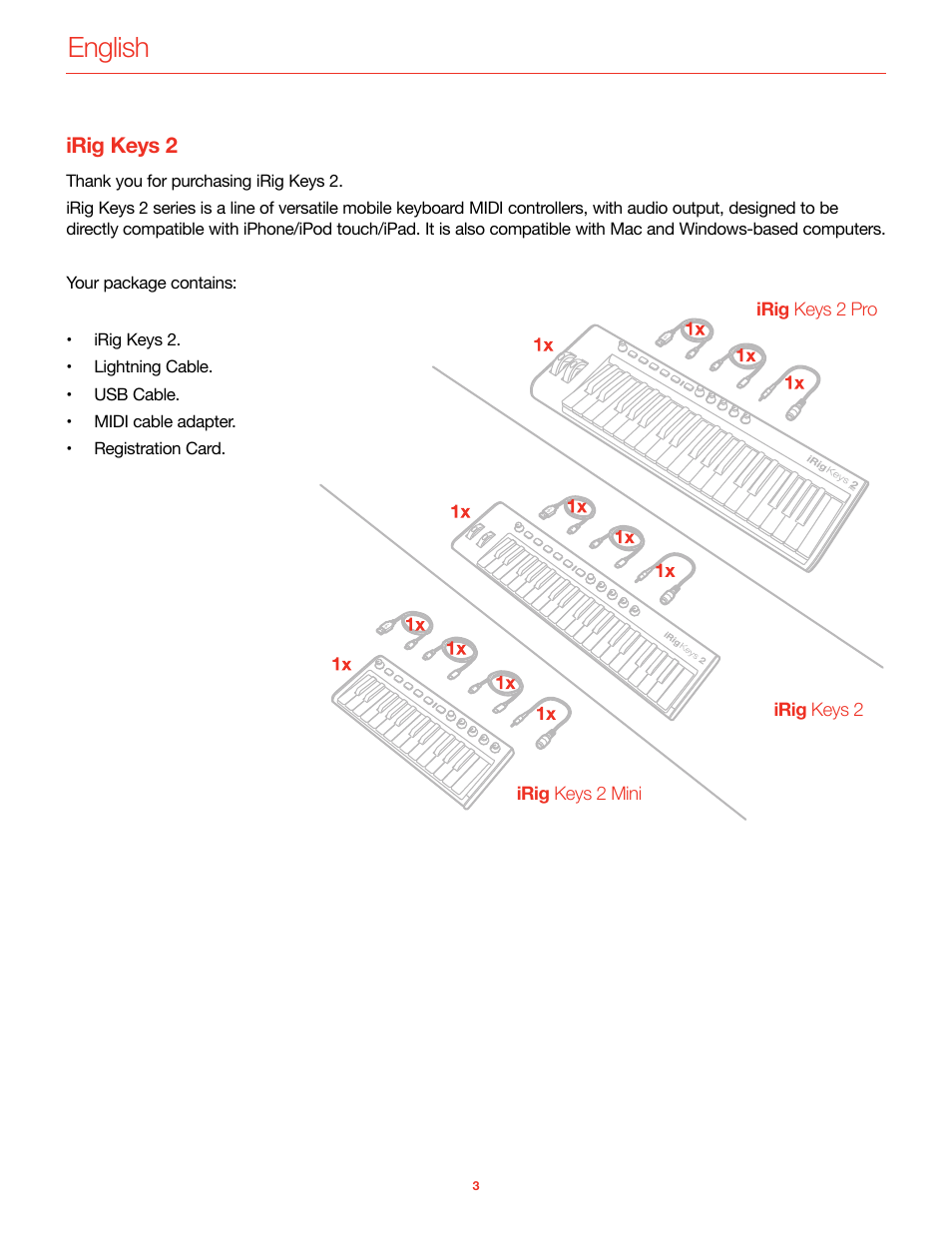 Irig keys 2, English | IK Multimedia iRig Keys 2 Mini 25-Mini-Key USB MIDI Keyboard Controller User Manual | Page 4 / 62