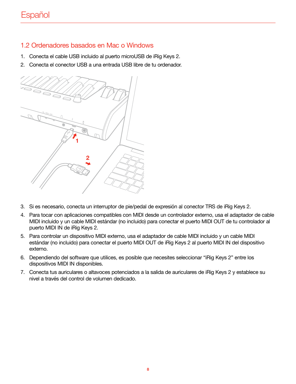 2 ordenadores basados en mac o windows, Español | IK Multimedia iRig Keys 2 Mini 25-Mini-Key USB MIDI Keyboard Controller User Manual | Page 49 / 62