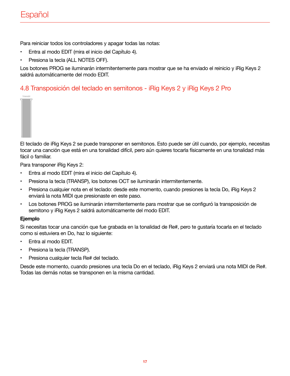 Español | IK Multimedia iRig Keys 2 Mini 25-Mini-Key USB MIDI Keyboard Controller User Manual | Page 58 / 62