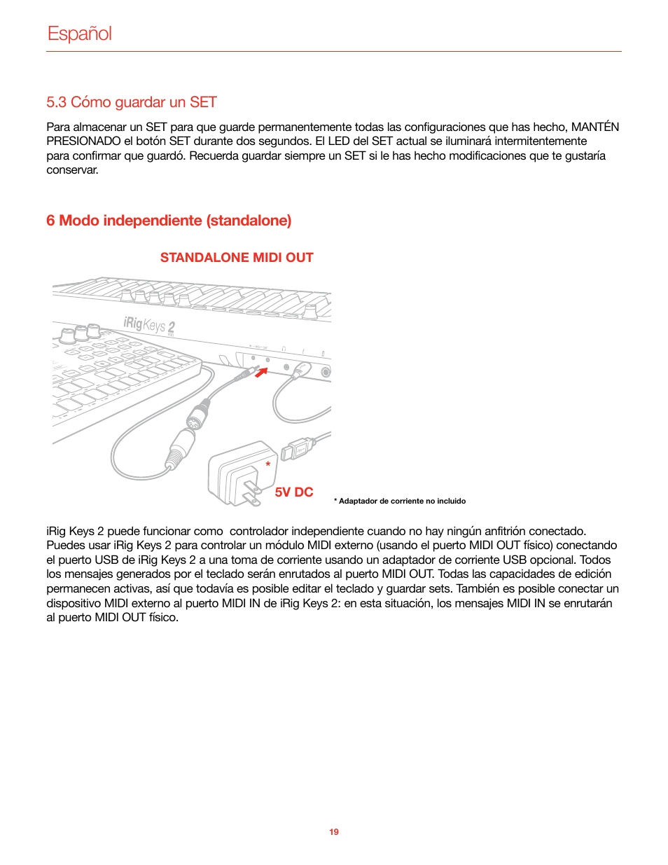 3 cómo guardar un set, 6 modo independiente (standalone), Español | IK Multimedia iRig Keys 2 Mini 25-Mini-Key USB MIDI Keyboard Controller User Manual | Page 60 / 62