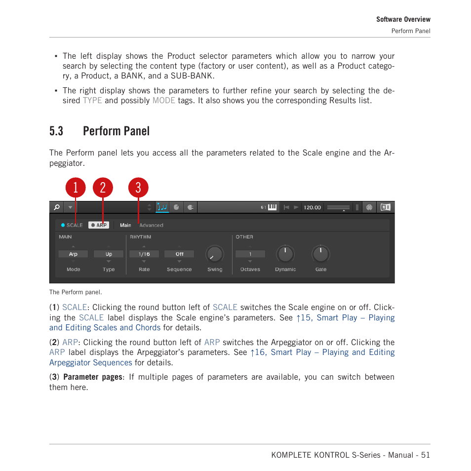Perform panel, 3 perform panel | Native Instruments KOMPLETE KONTROL S88 MK2 88-Key Controller for KOMPLETE User Manual | Page 51 / 266