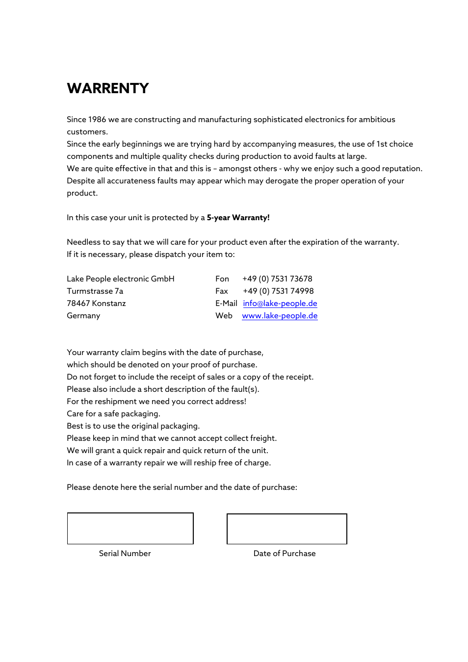 Warrenty | Violectric DHA V590² Pro Headphone Amplifier, Preamp, and DAC User Manual | Page 33 / 66