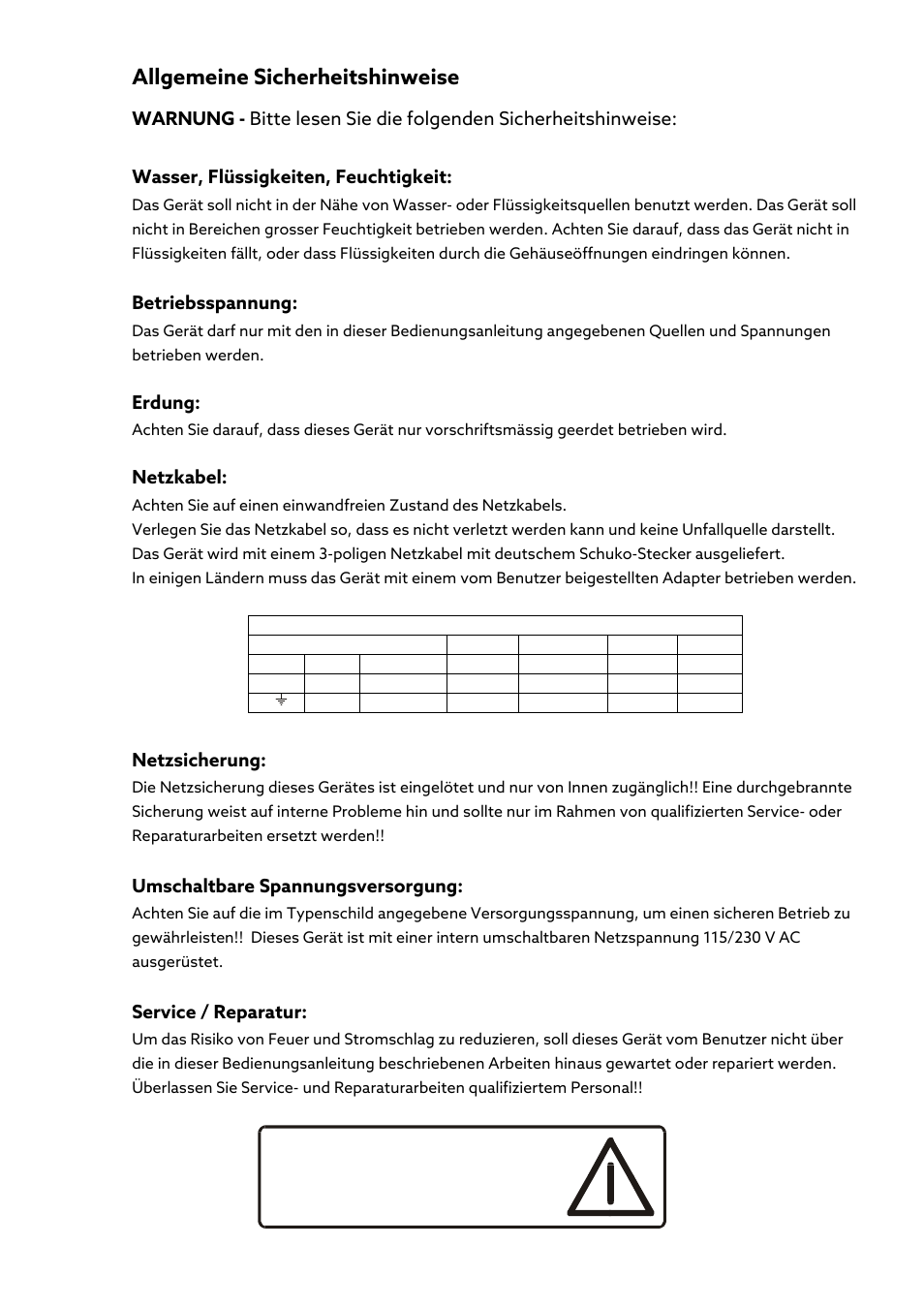 Allgemeine sicherheitshinweise, Betriebsspannung, Erdung | Netzkabel, Netzsicherung, Umschaltbare spannungsversorgung, Service / reparatur | Violectric DHA V590² Pro Headphone Amplifier, Preamp, and DAC User Manual | Page 37 / 66