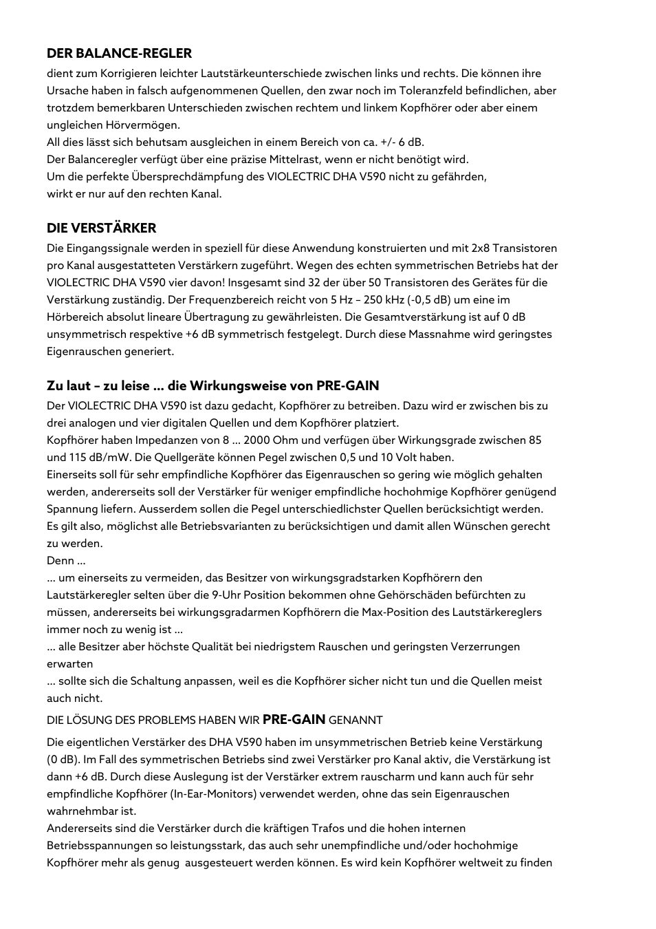 Der balance-regler, Die verstärker, Pre-gain | Violectric DHA V590² Pro Headphone Amplifier, Preamp, and DAC User Manual | Page 50 / 66