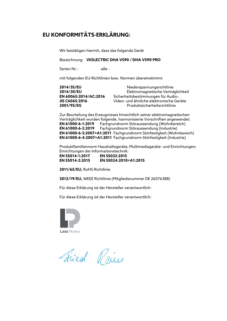 Eu konformitäts-erklärung | Violectric DHA V590² Pro Headphone Amplifier, Preamp, and DAC User Manual | Page 65 / 66