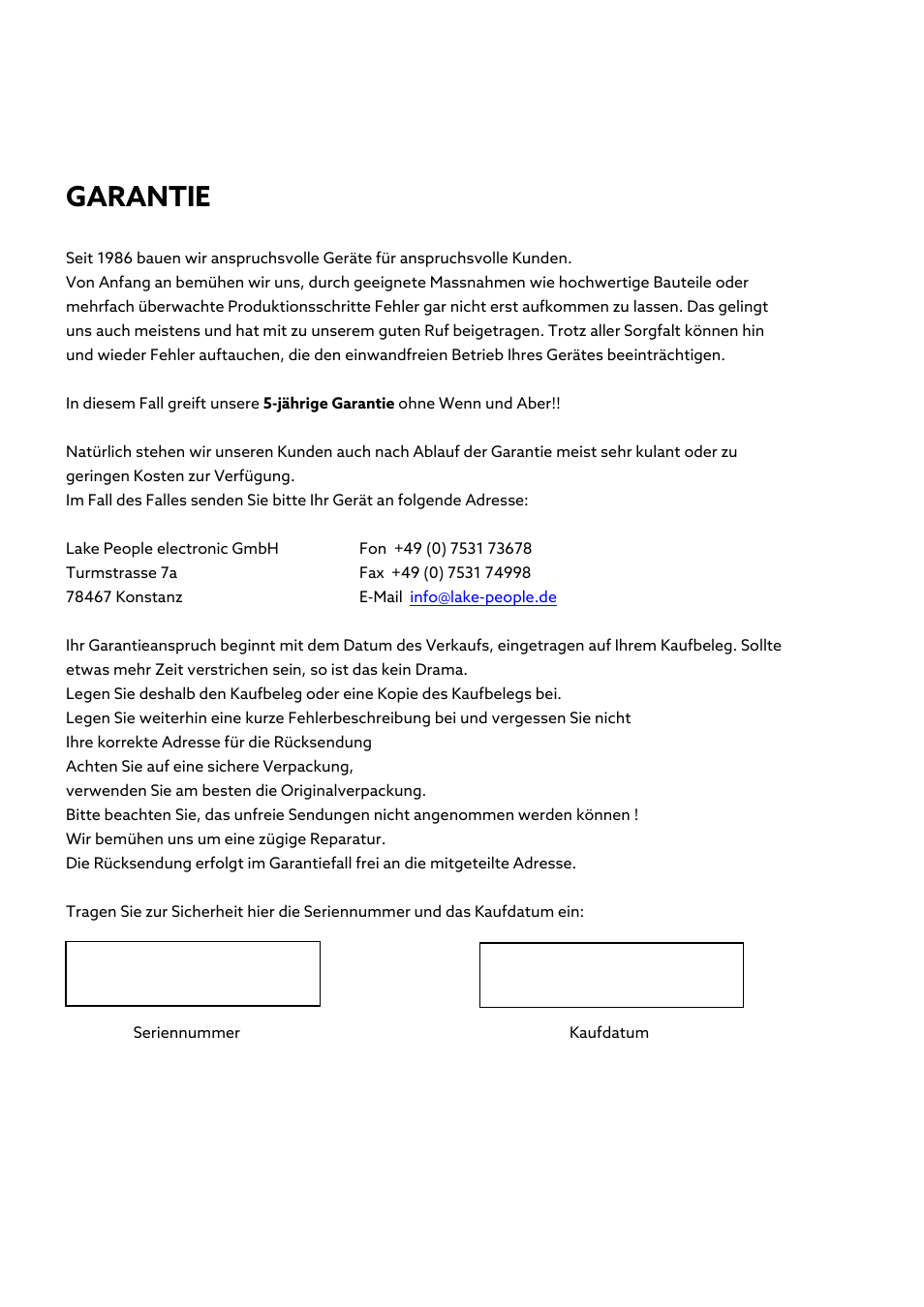 Garantie | Violectric DHA V590² Pro Headphone Amplifier, Preamp, and DAC User Manual | Page 66 / 66