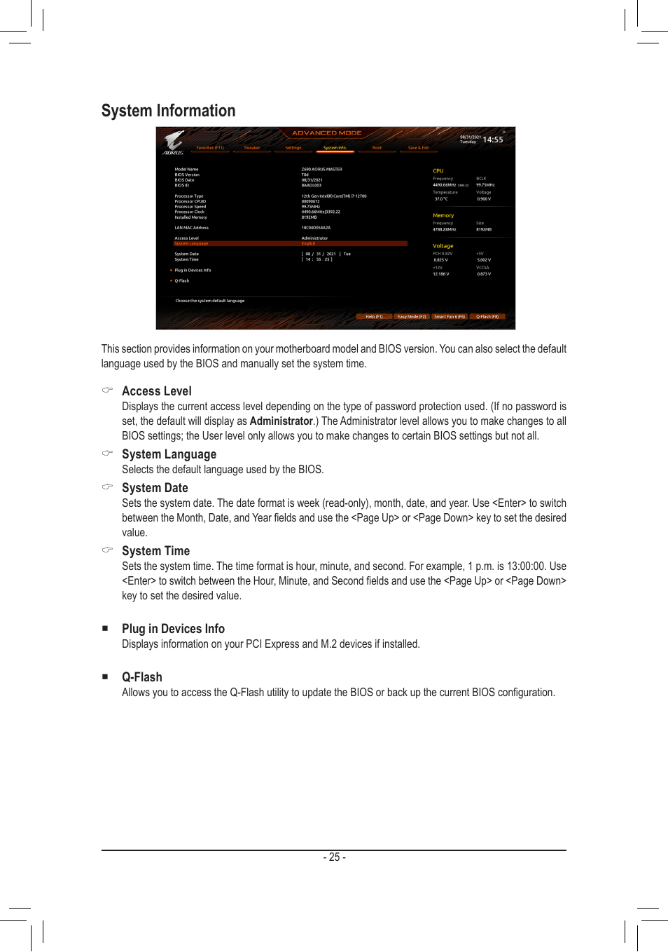 System information | GIGABYTE Z690 AORUS ELITE AX DDR5 LGA 1700 ATX Motherboard User Manual | Page 25 / 29