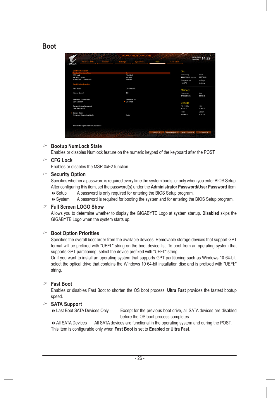 Boot | GIGABYTE Z690 AORUS ELITE AX DDR5 LGA 1700 ATX Motherboard User Manual | Page 26 / 29