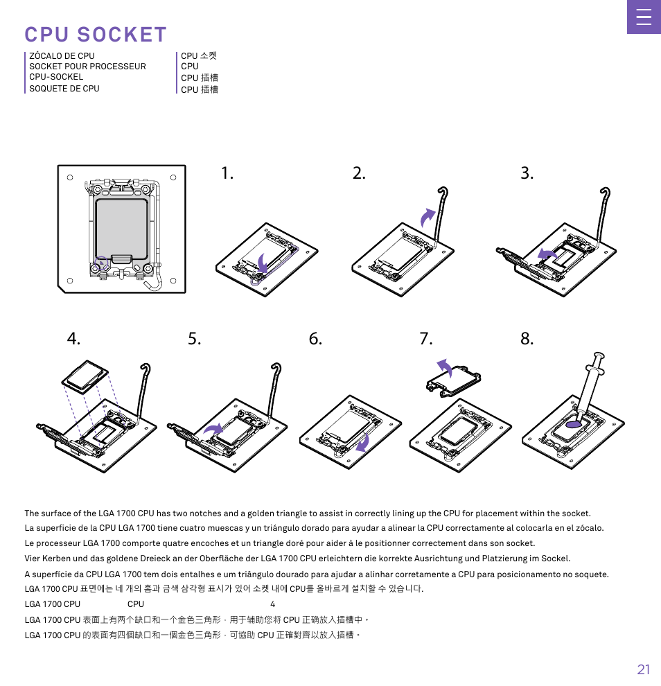C p u s o c k e t, Cpu socket | NZXT N7 Z790 ATX LGA 1700 Gaming Motherboard (Black) User Manual | Page 26 / 63